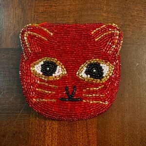 Sequinned Kitty Cat Coin Change Purse Wallet Red Black and White